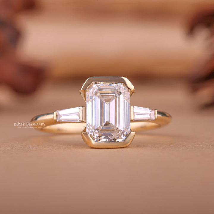 Buy 2.0CT emerald three stone lab grown diamond engagement ring online