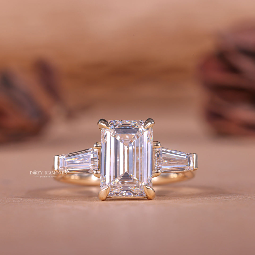 Buy 2.0CT emerald three stone lab grown diamond engagement ring online