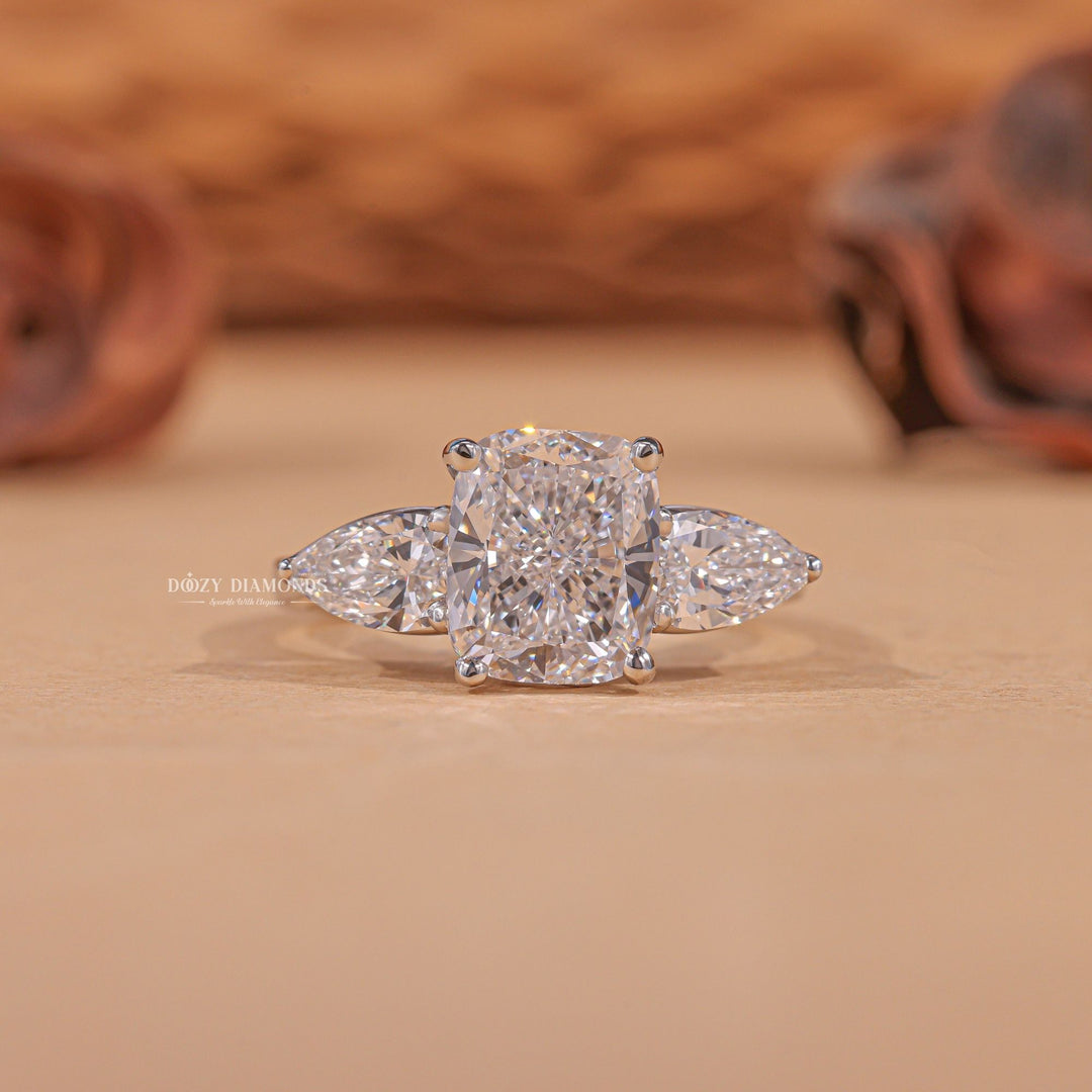 Shop cushion three stone lab grown diamond engagement ring