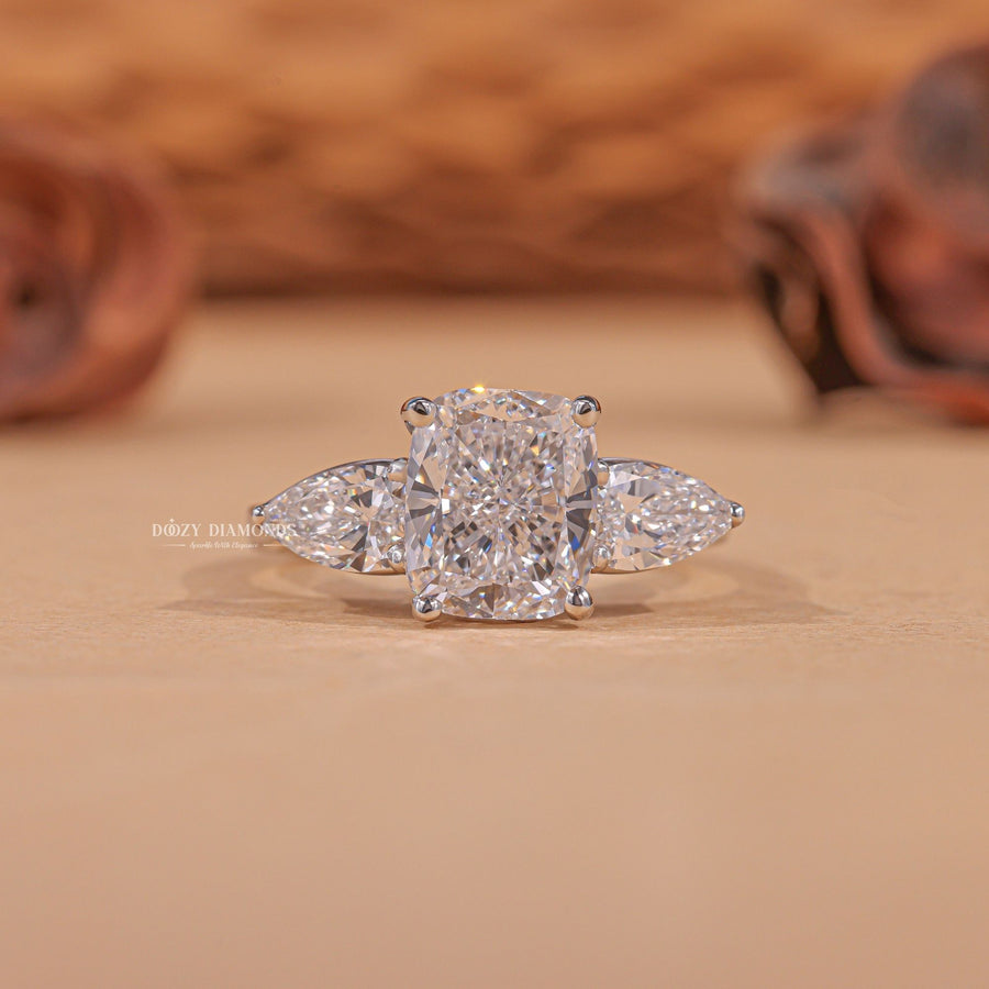 Shop cushion three stone lab grown diamond engagement ring