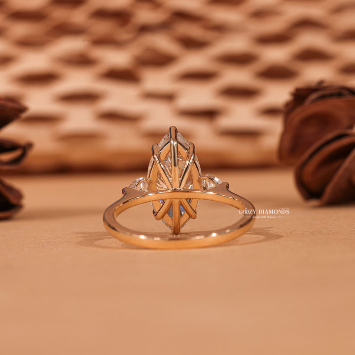 Marquise cut engagement ring side view showing band detail
