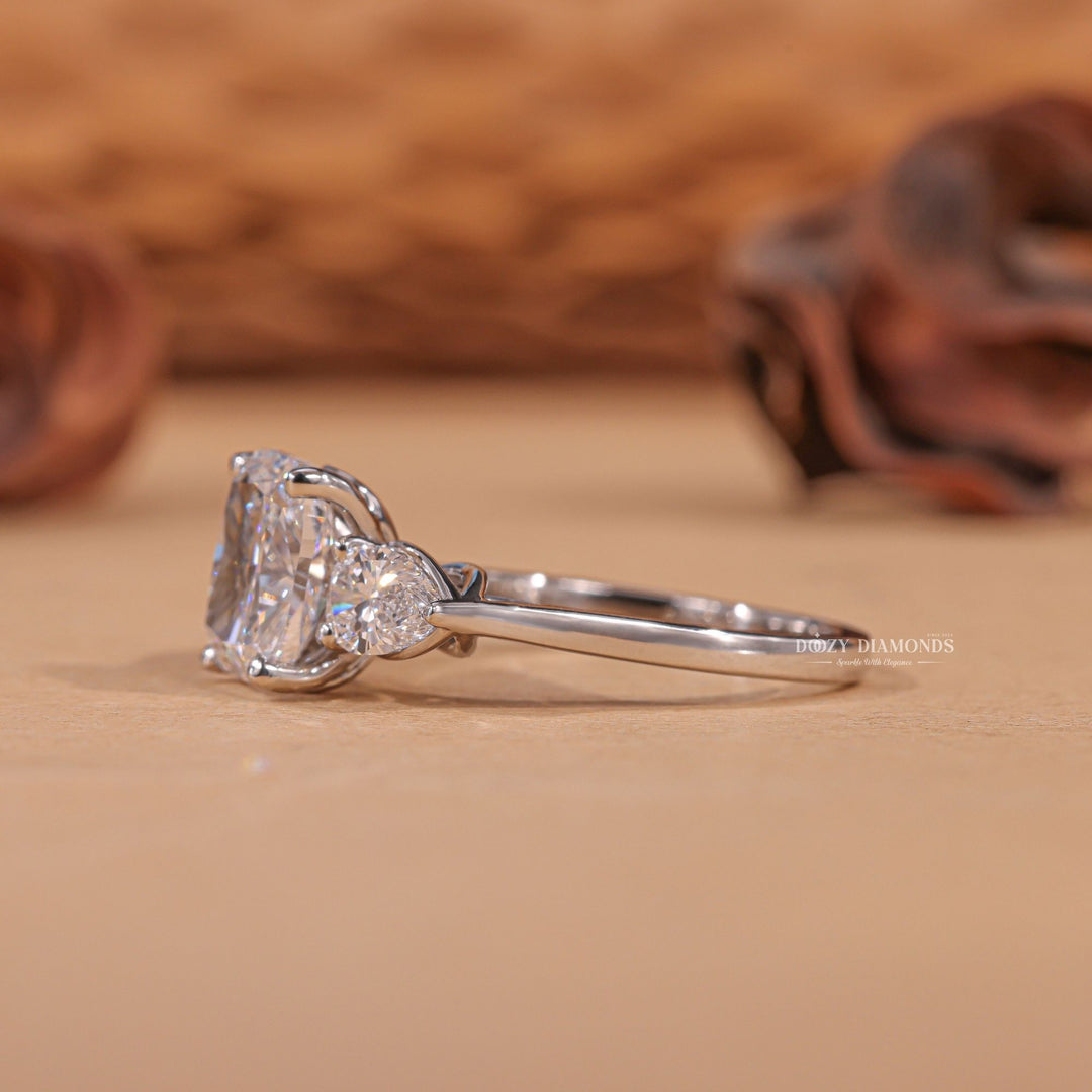 Shop cushion cut three stone lab grown diamond engagement ring online
