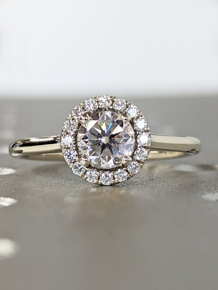 1.0CT round halo lab grown diamond engagement ring for sale