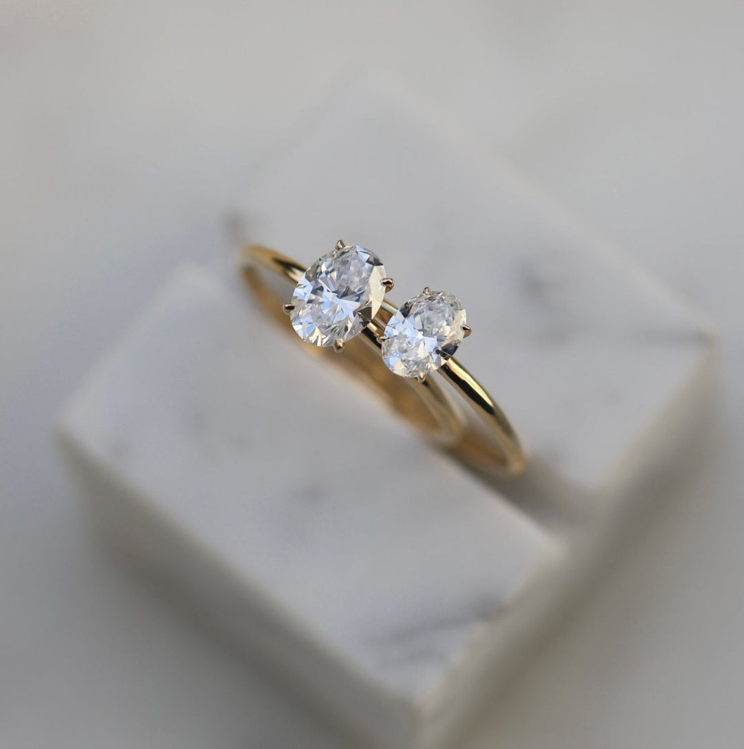 Top-down view of oval cut solitaire engagement ring