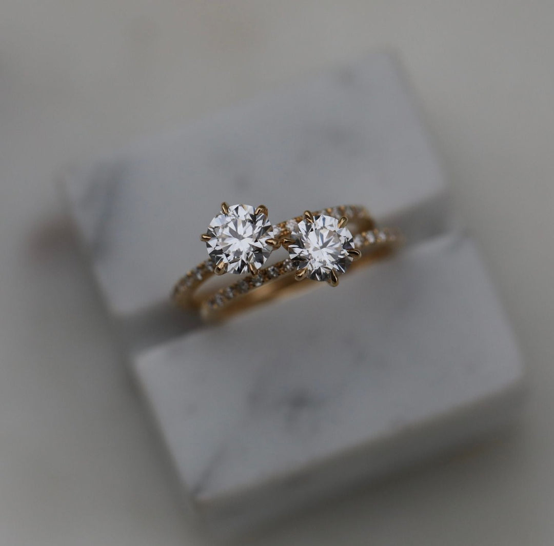 Macro shot of round cut diamond facets in solitaire ring setting