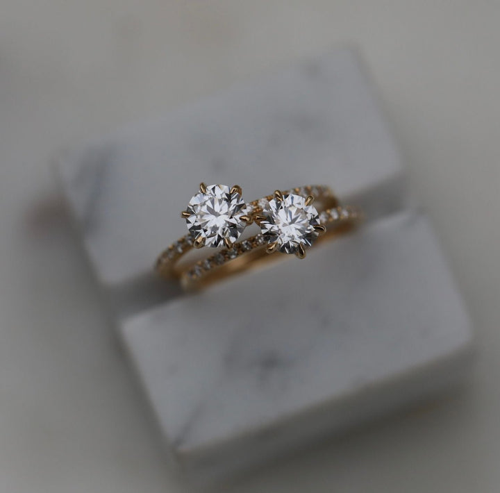 Macro shot of round cut diamond facets in solitaire ring setting