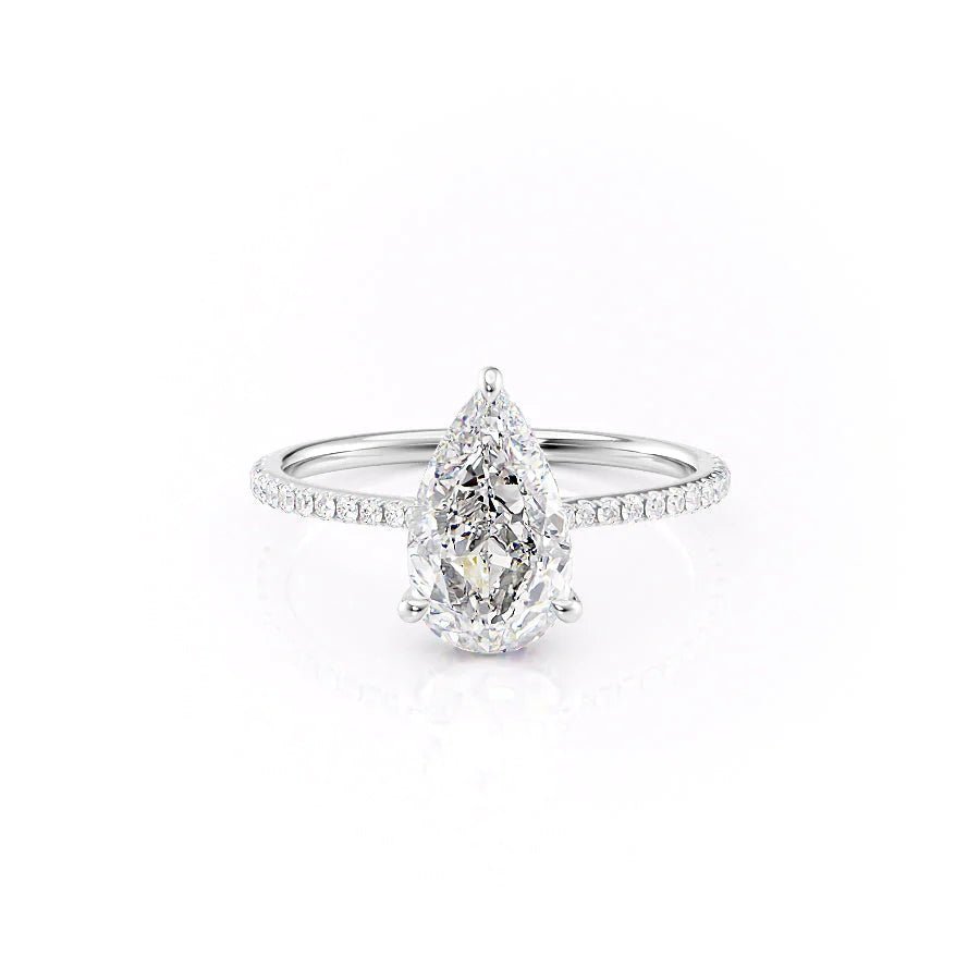Pear hidden halo engagement ring with brilliant diamond sparkle