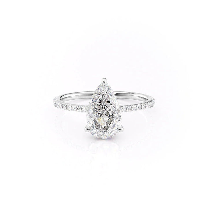 Pear hidden halo engagement ring with brilliant diamond sparkle