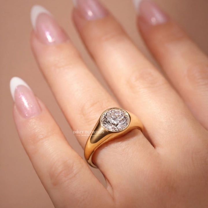 2.0CT Round Rose Cut Style Lab Grown Diamond Bezel Set Signet Ring in Rose Gold