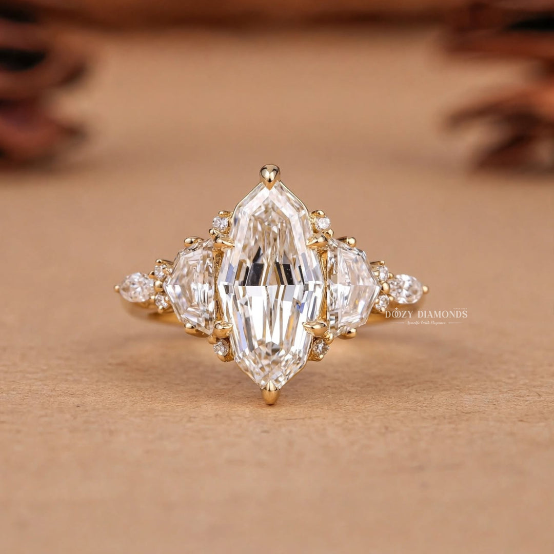 2.50CT Step Cut Marquise Lab Grown Diamond Cluster Unique Engagement Rings
