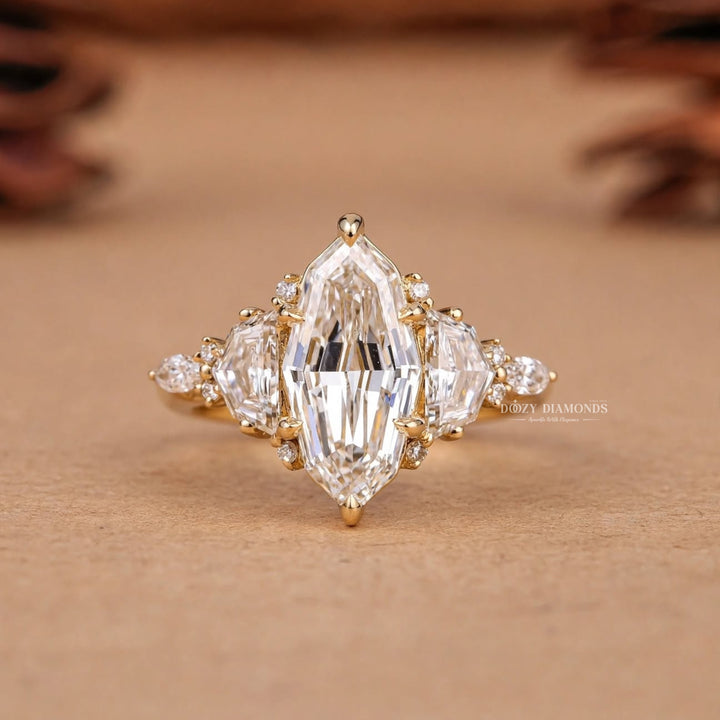 2.50CT Step Cut Marquise Lab Grown Diamond Cluster Unique Engagement Rings