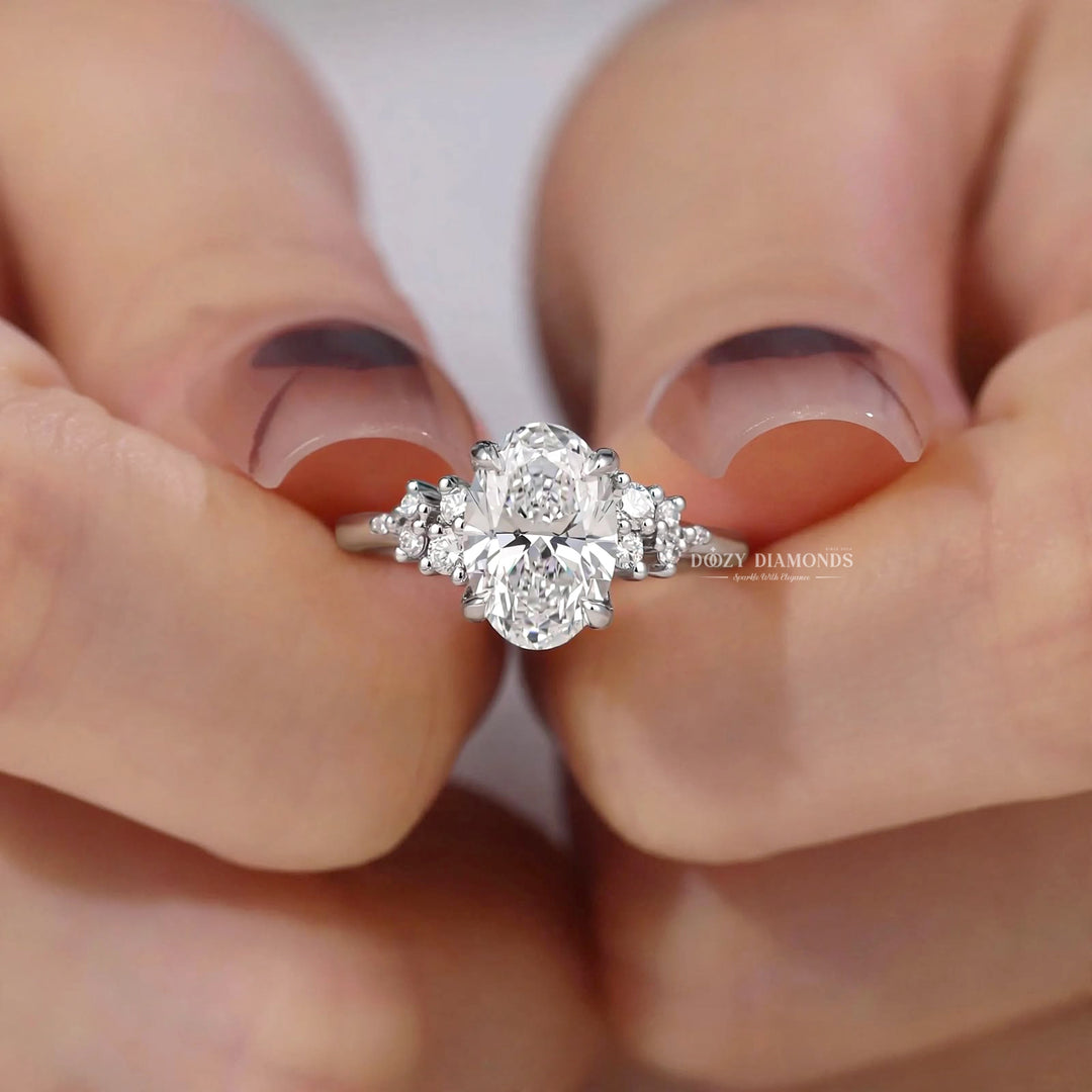 2.50CT Oval E/VVS1 Lab Grown Diamond Cluster Engagement Ring, White Gold