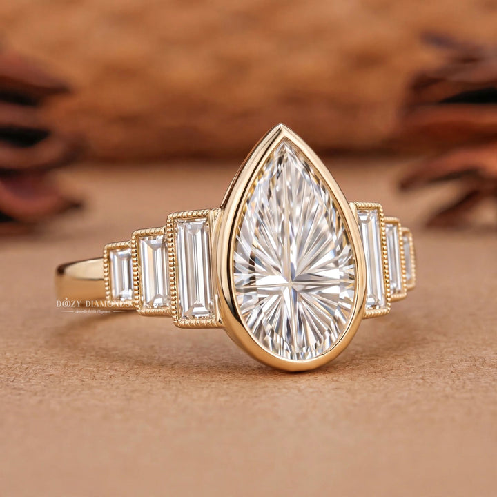 2.0CT Pear Cut F/VS1 Kaleidoscope Seven Stone Lab Grown Diamond Engagement Ring