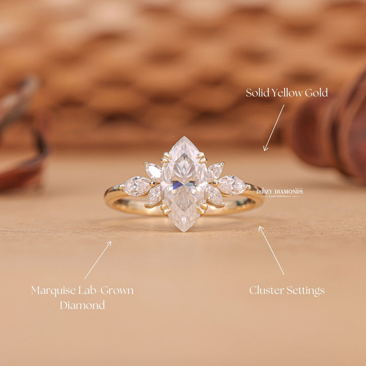 IGI certified marquise cut diamond in solitaire engagement ring setting