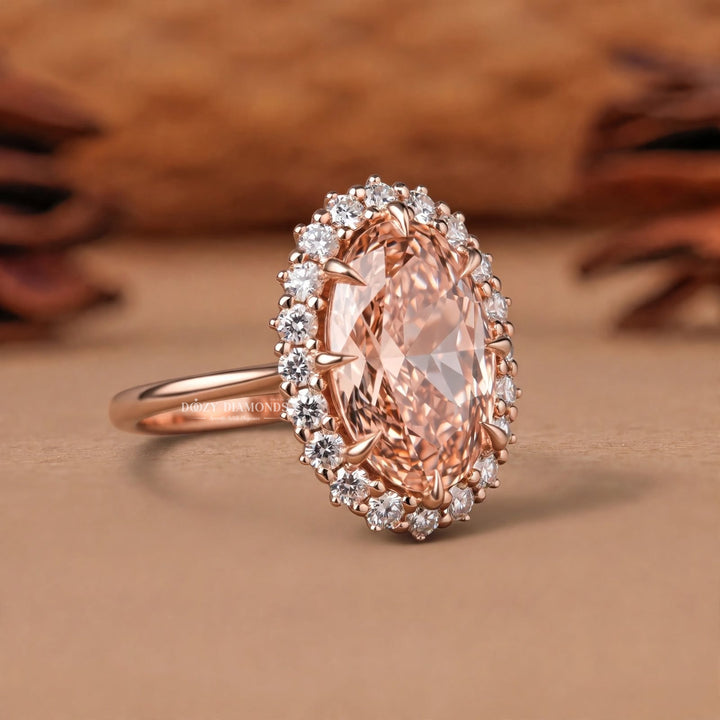 1.50CT Pink Oval VS1 Lab Grown Diamond Halo Engagement Ring