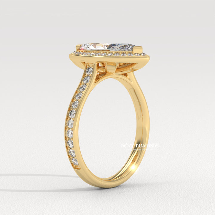Marquise halo lab grown diamond ring in jewelry gift box