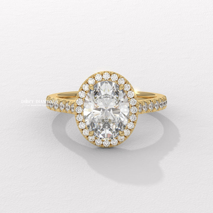 Oval halo lab grown diamond engagement ring for sale