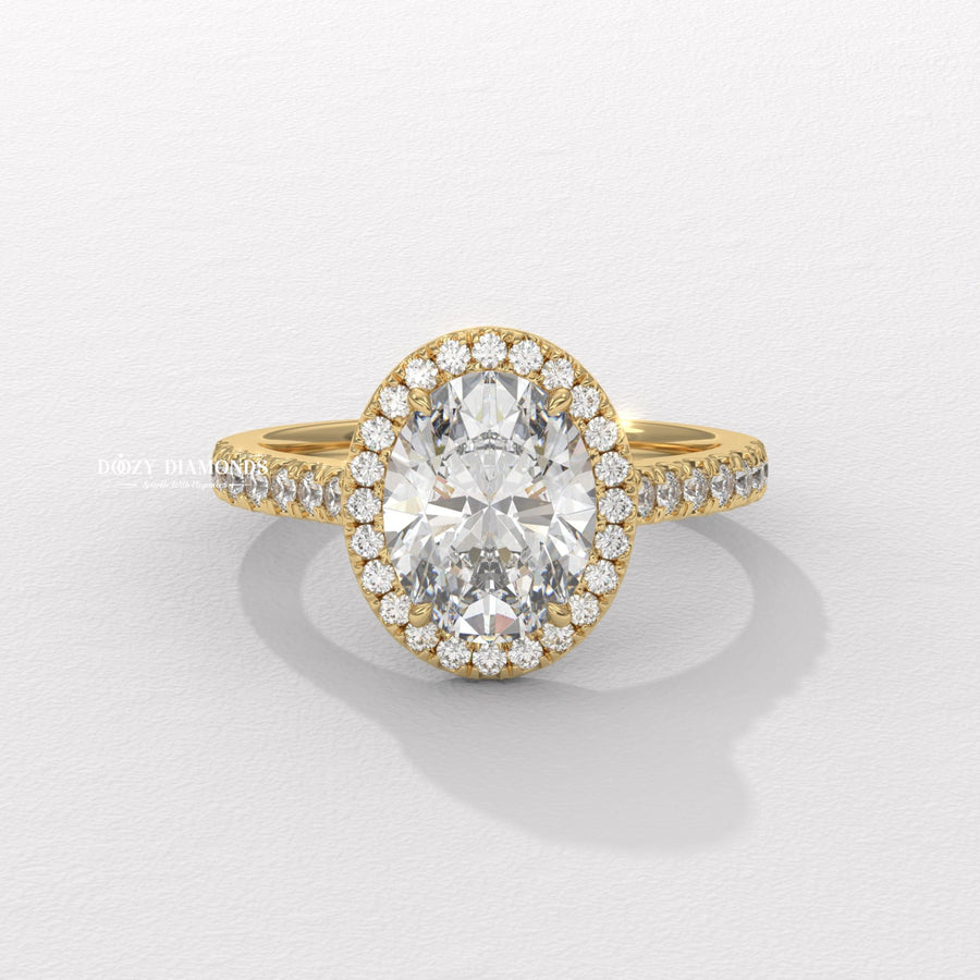 Oval halo lab grown diamond engagement ring for sale