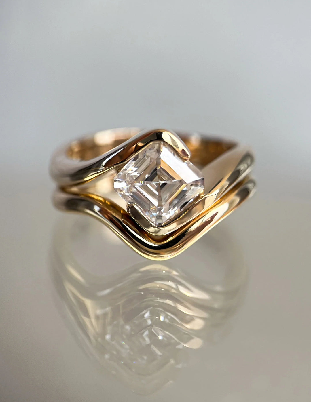 2.0CT Asscher F-VS1 Lab Grown Diamond Bypass Wedding Ring With Curved Band