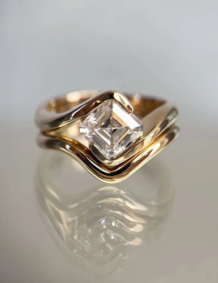 2.0CT Asscher F-VS1 Lab Grown Diamond Bypass Wedding Ring With Curved Band