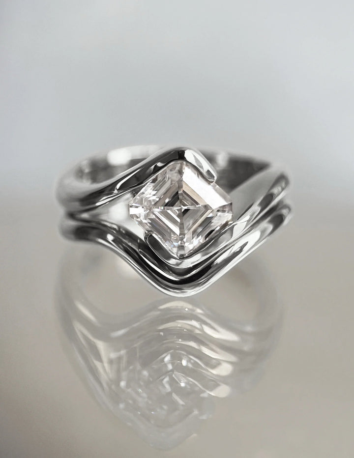 2.0CT Asscher F-VS1 Lab Grown Diamond Bypass Wedding Ring With Curved Band
