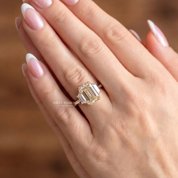 2.50CT Emerald Cut E/VVS1 Fancy Yellow Lab Grown Diamond Engagement Ring, White Gold