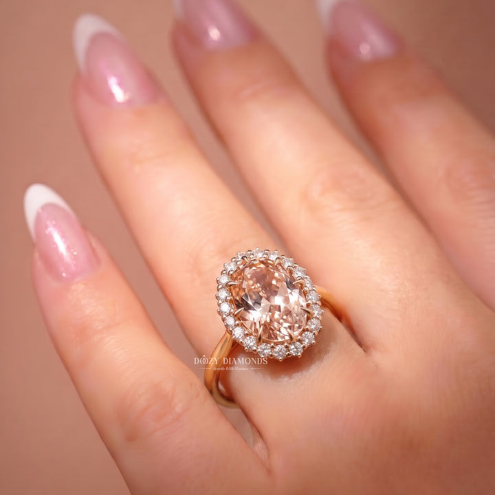 1.50CT Pink Oval VS1 Lab Grown Diamond Halo Engagement Ring
