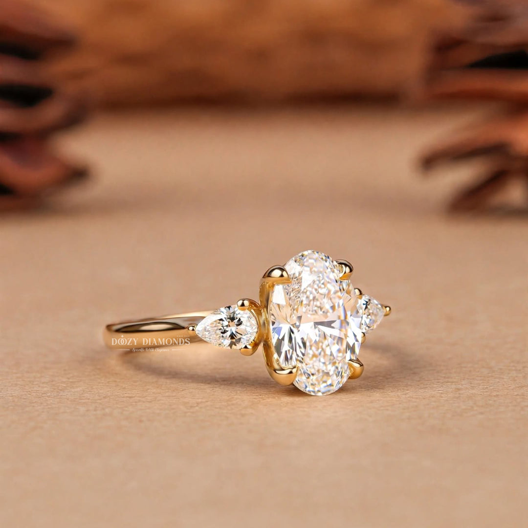 IGI Certified 2.50CT Oval Lab Grown Diamond Three Stone Engagement Ring