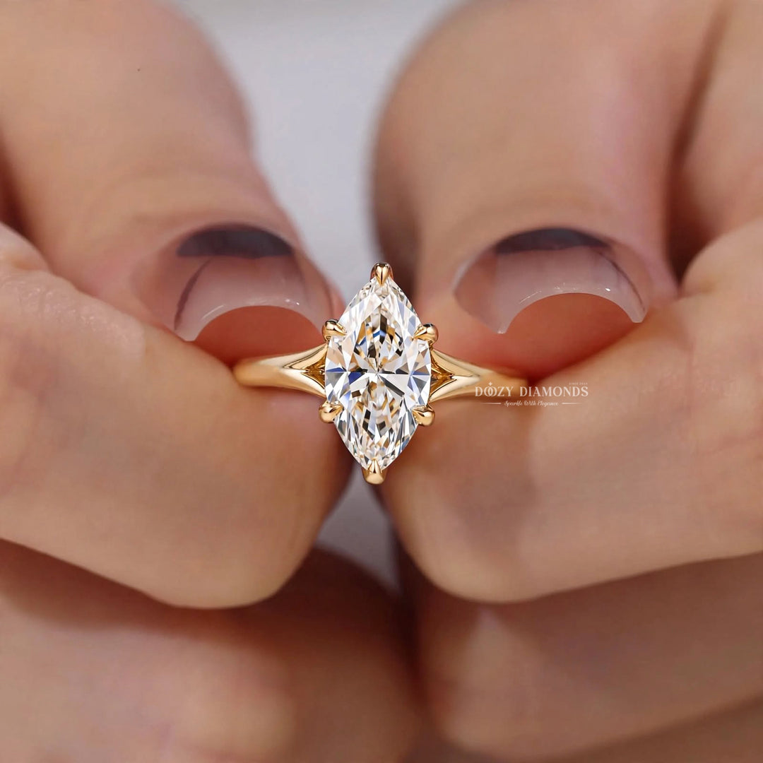2.50CT Marquise E/VVS1 Lab Grown Diamond Engagement Ring, Split Shank Gold