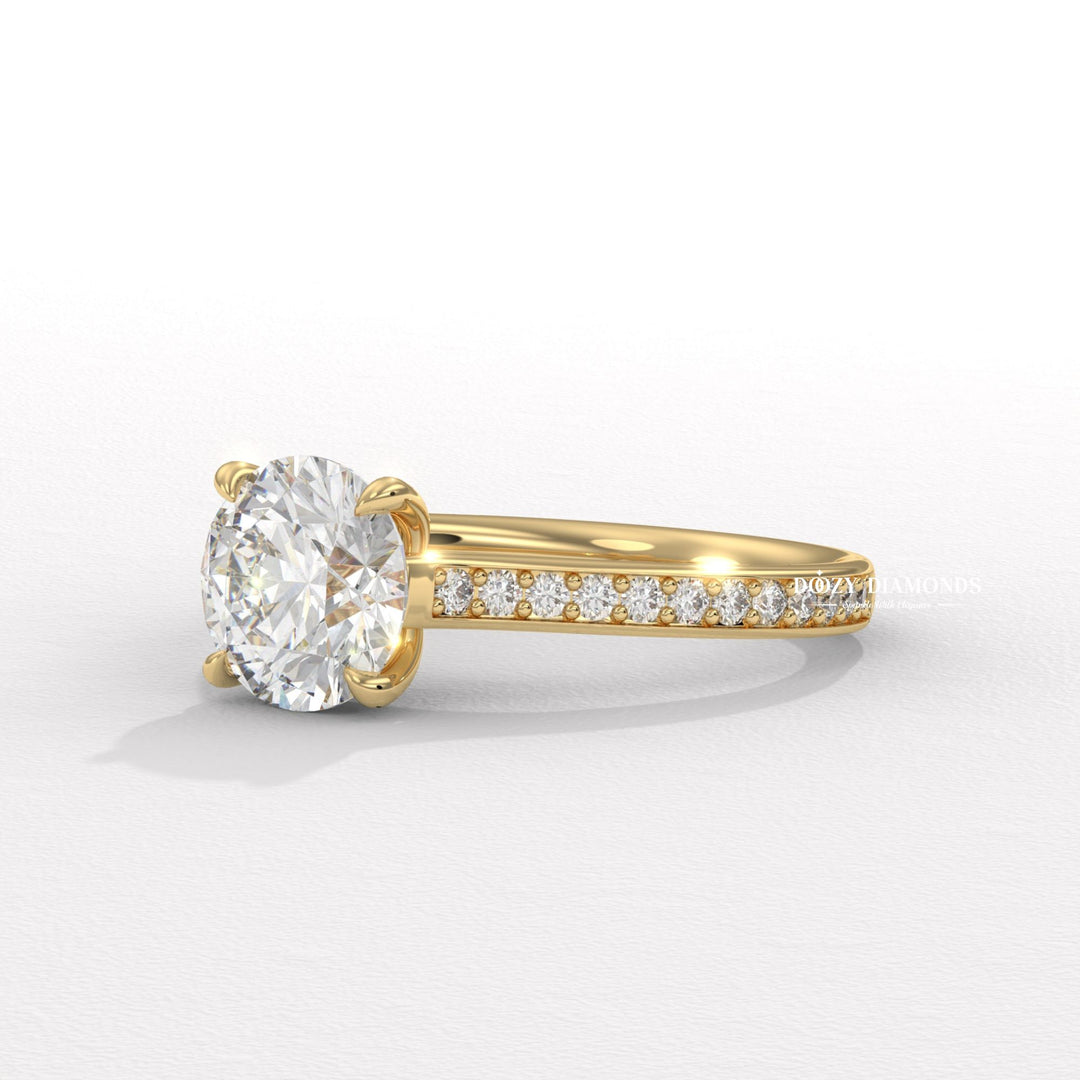 Handcrafted round cut pave lab grown diamond engagement ring