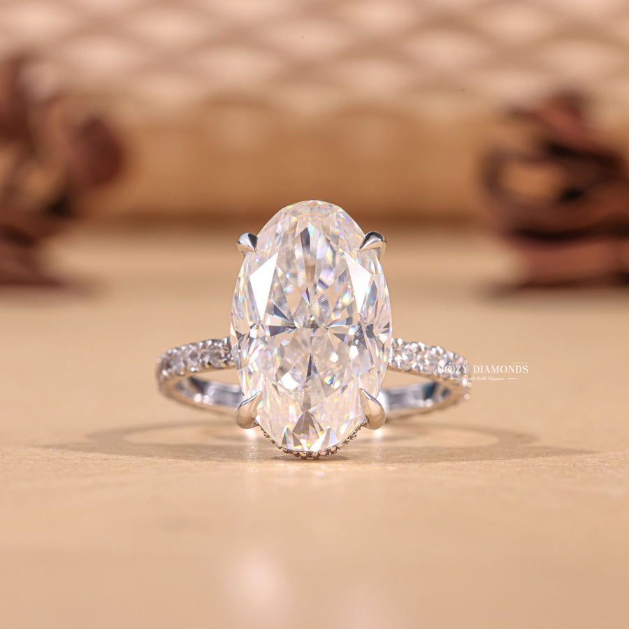 4.0CT oval hidden halo lab grown diamond engagement ring for sale