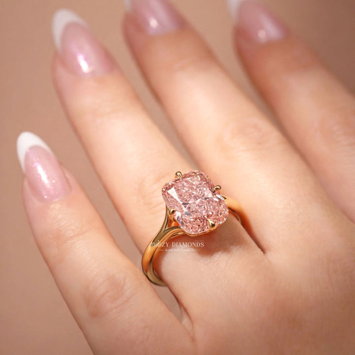 2.50CT Pink Cushion Split Shank Lab Grown Diamond Solitaire Engagement Ring