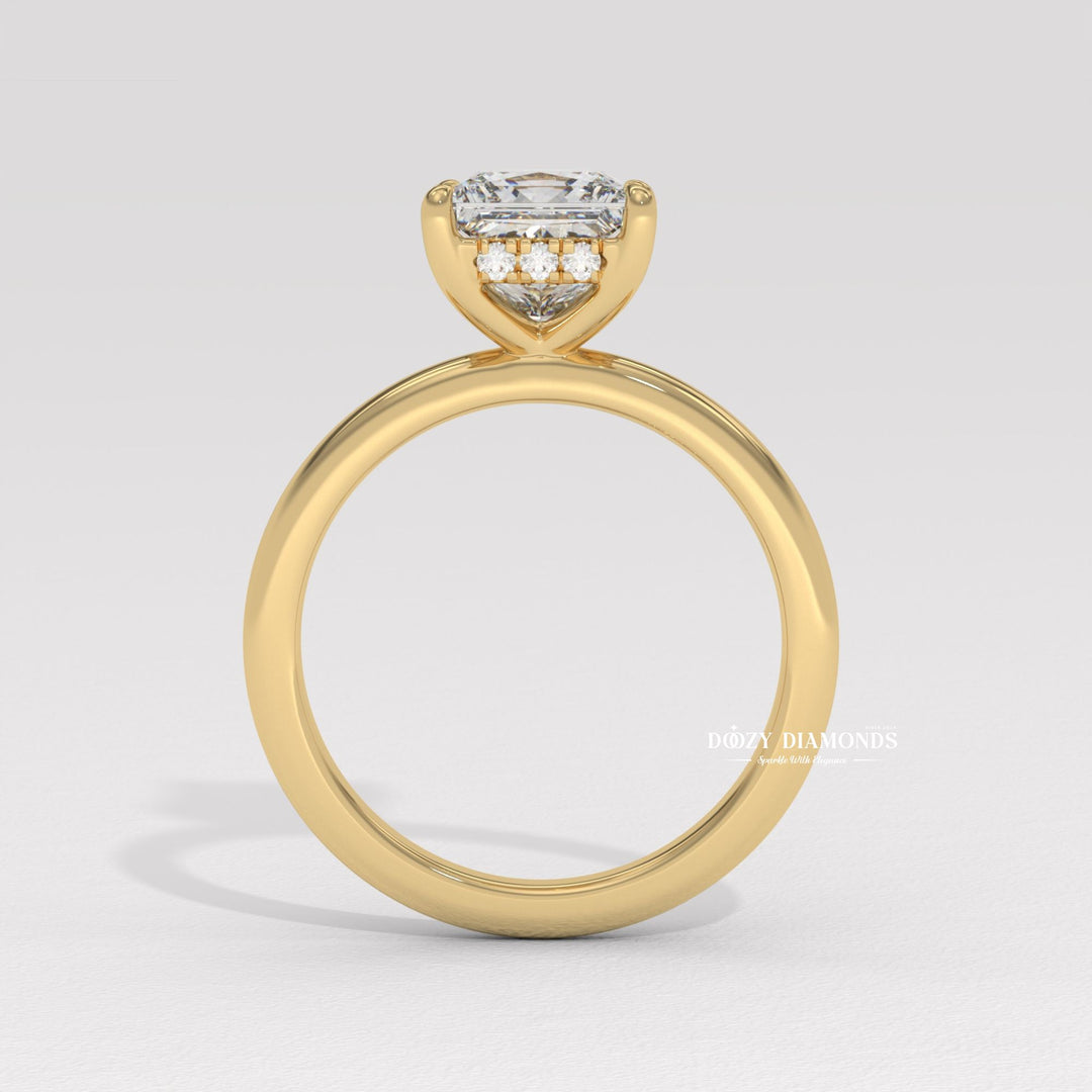 Princess solitaire lab grown diamond ring fitted on finger