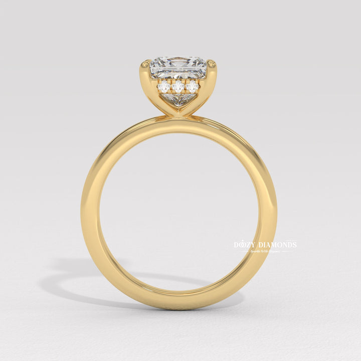 Princess solitaire lab grown diamond ring fitted on finger