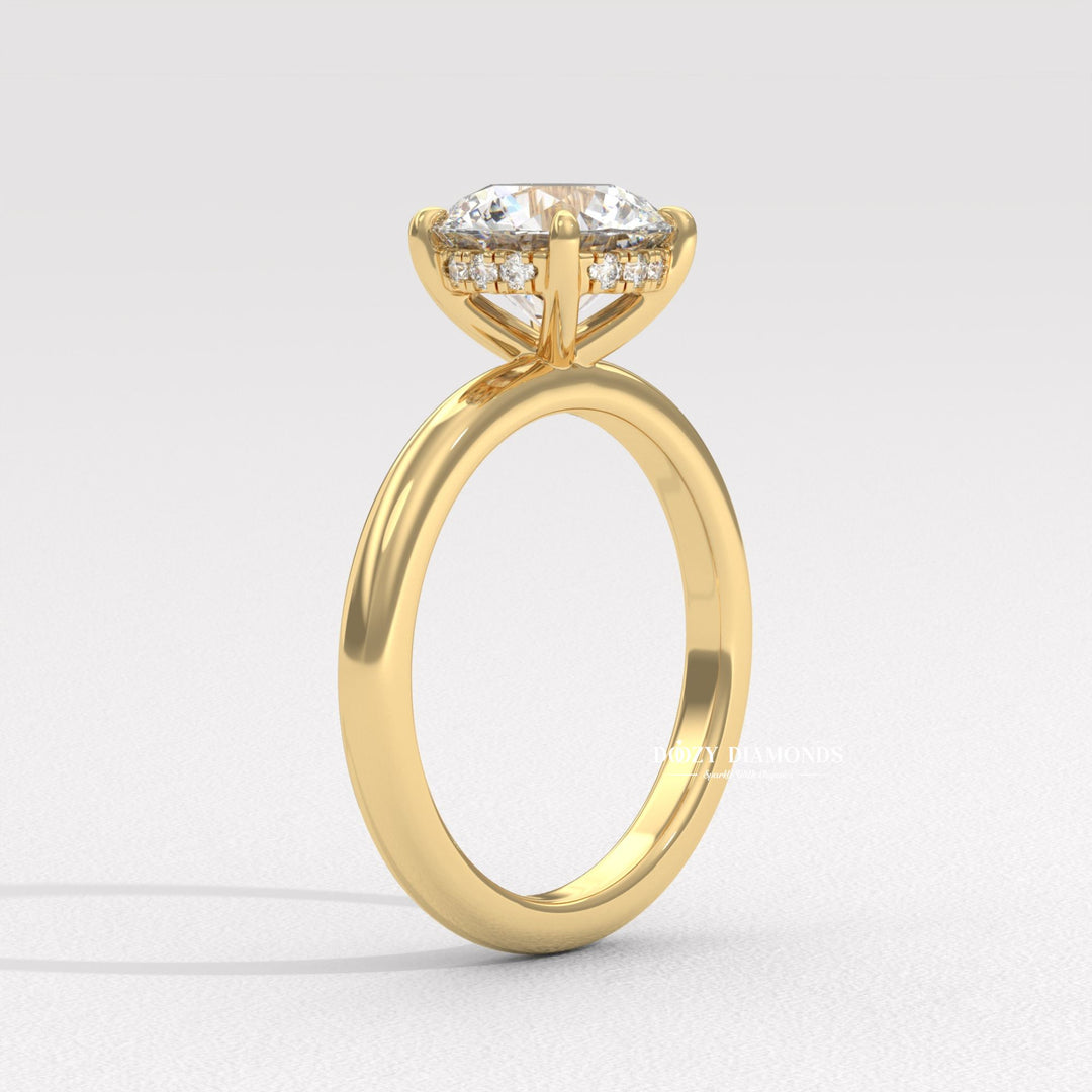 Classic round hidden halo engagement ring crafted for everyday wear