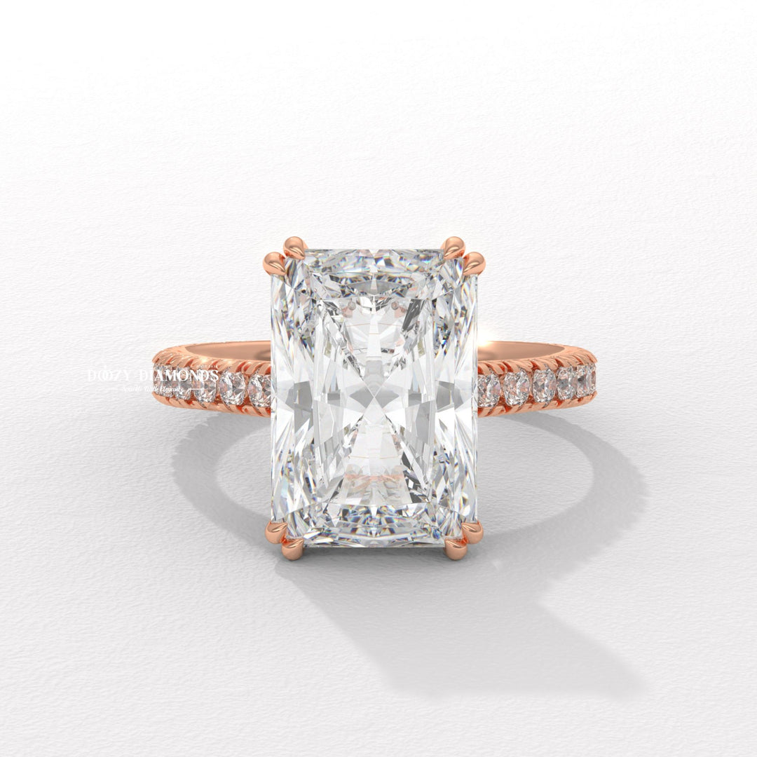Side angle of radiant solitaire diamond engagement ring