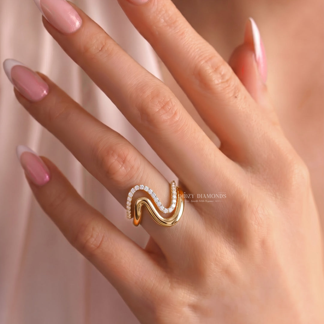 0.50CT Round E/VVS1 Lab Grown Diamond Curved Gold Engagement Ring