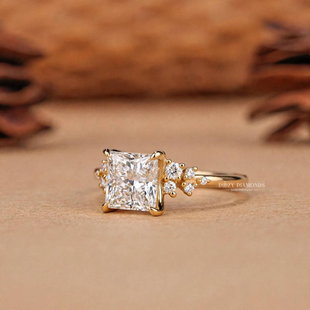2.50CT Princess Cut Lab Grown Diamond Cluster Engagement Ring For Her