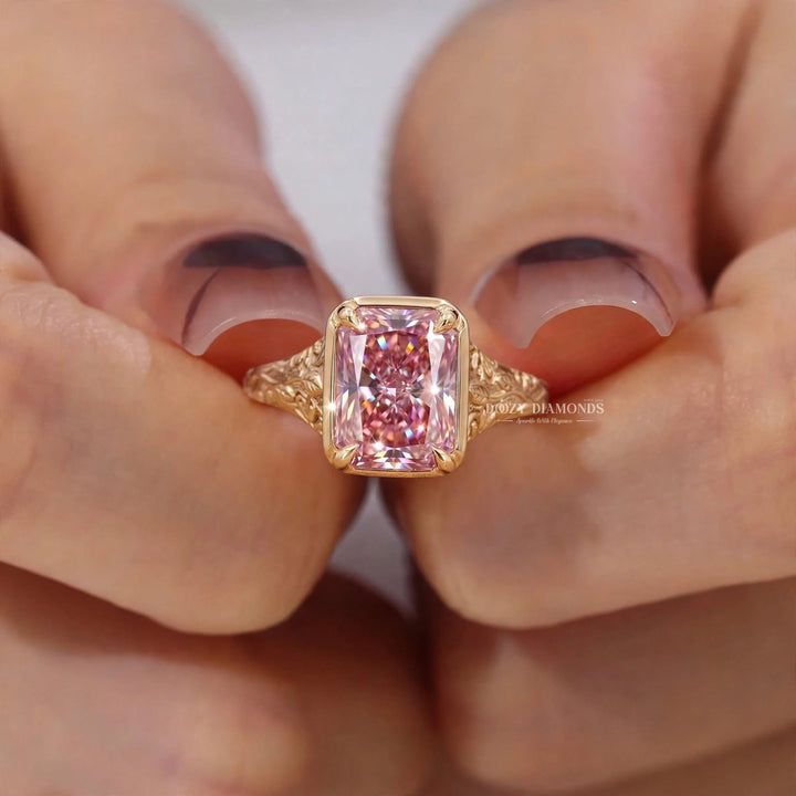 2.50CT Pink Radiant VVS2 Vintage Gold Lab Grown Engagement Ring - Filigree Band