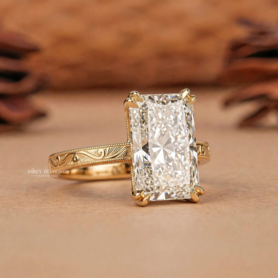 2.0CT Radiant E/VVS2 Lab Grown Diamond Engagement Ring, Engraved Vintage Gold Band