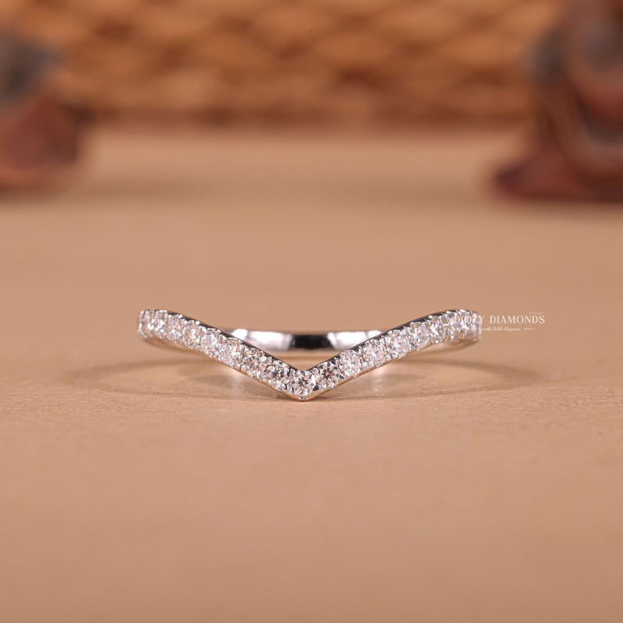 Curved Eternity round diamond wedding band front view