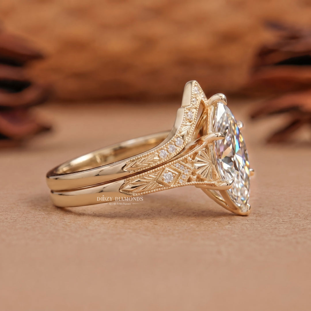 2.50CT Marquise F/VVS2 Lab Grown Diamond Chevron Bridal Ring Set