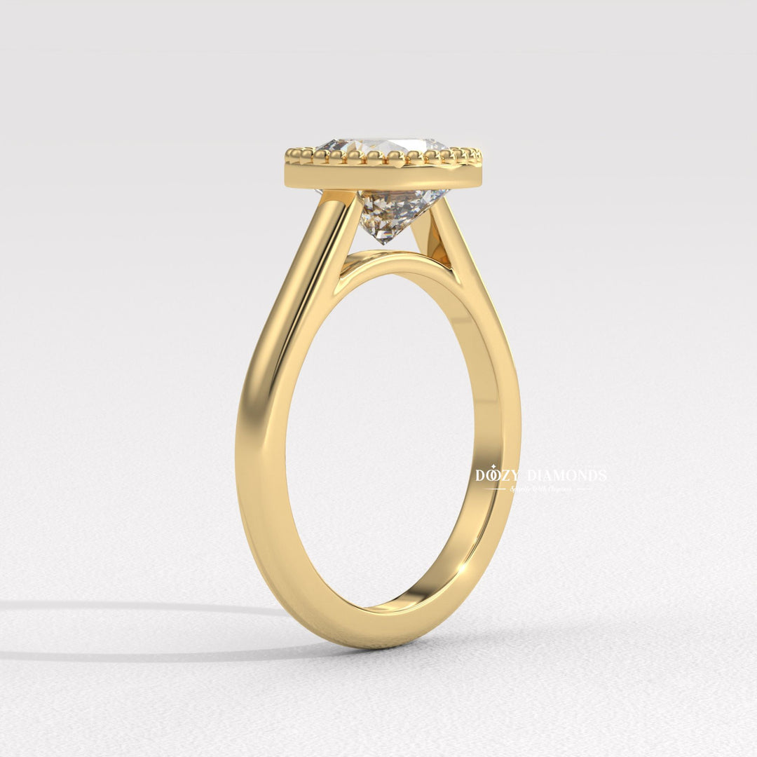 Cushion bezel diamond ring presented in signature gift packaging