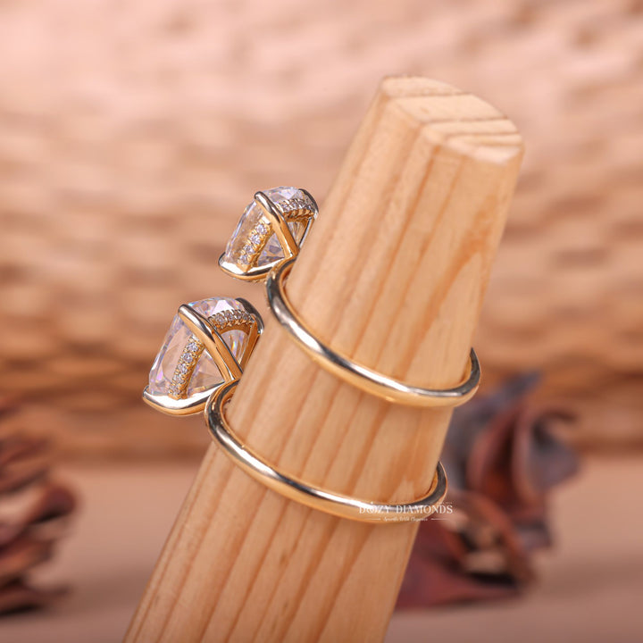 Top-down view of cushion cut hidden halo engagement ring