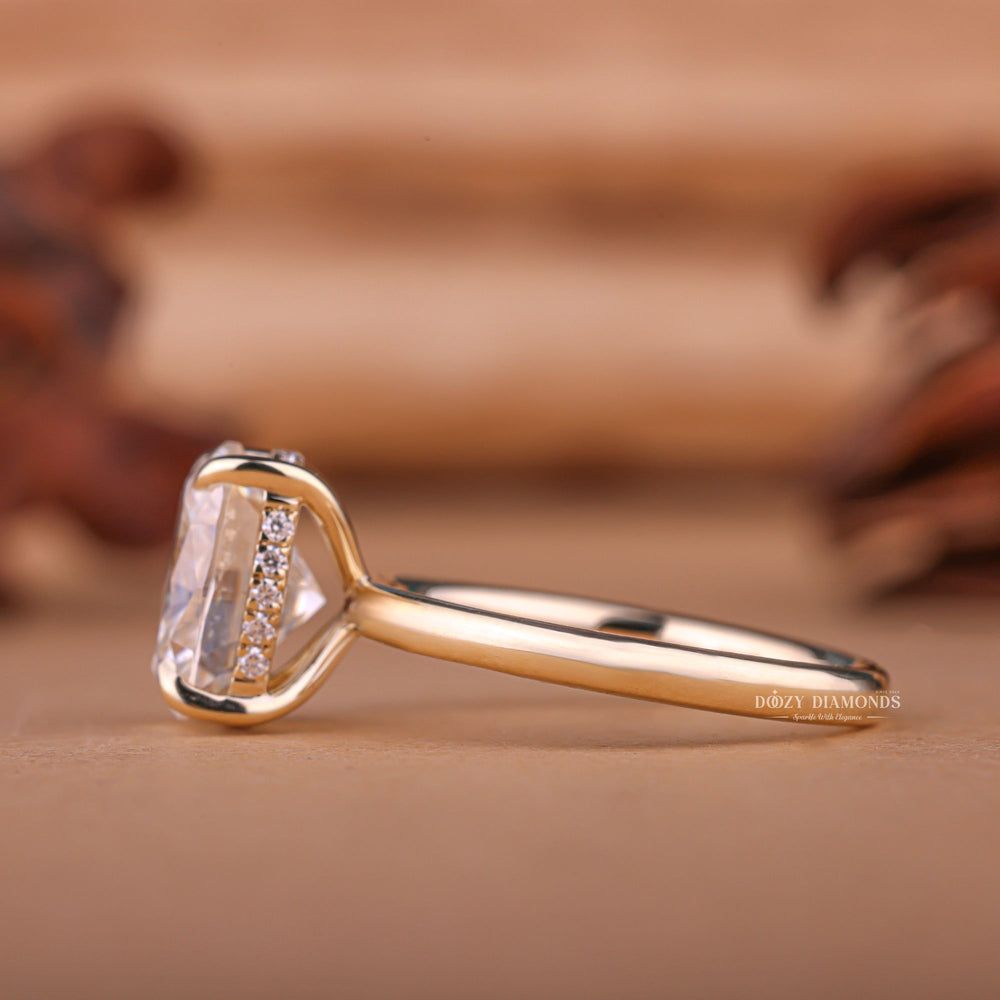Cushion hidden halo lab grown diamond ring in jewelry gift box