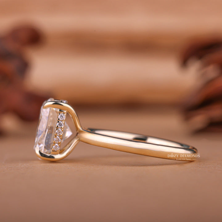 Cushion hidden halo lab grown diamond ring in jewelry gift box