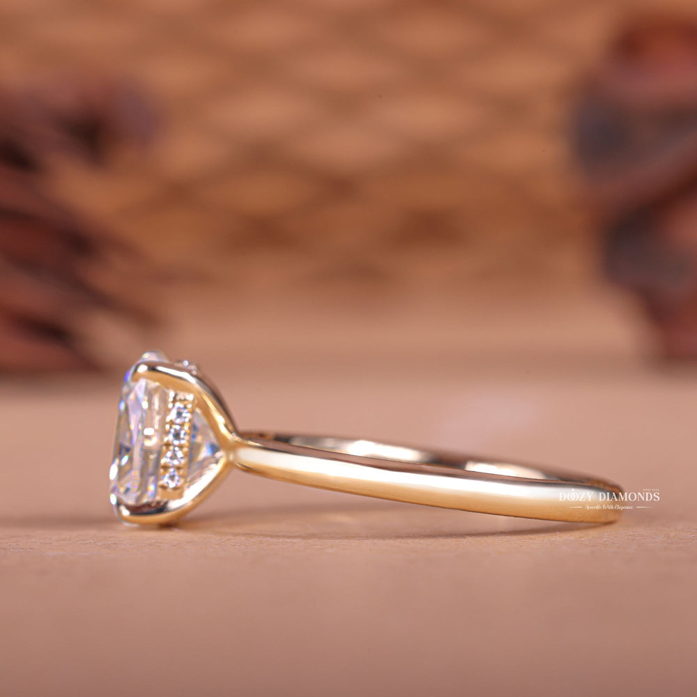 Classic cushion hidden halo engagement ring crafted for everyday wear
