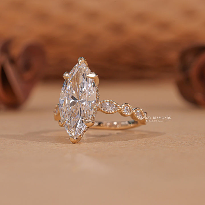Marquise vintage engagement ring close-up highlighting diamond sparkle