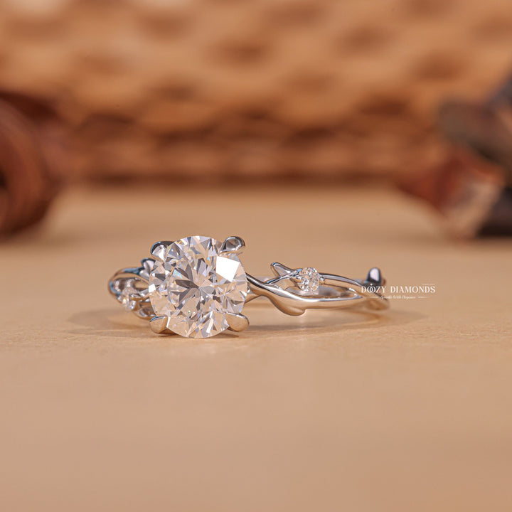 Top-down view of round cut solitaire engagement ring