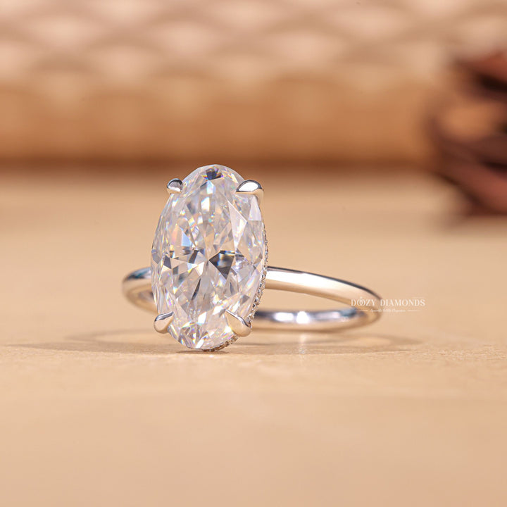 Handcrafted oval cut hidden halo lab grown diamond engagement ring